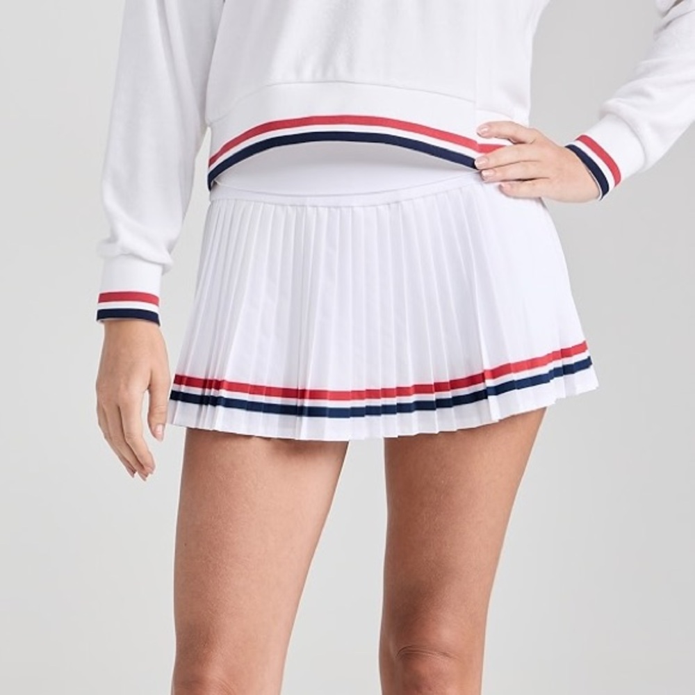 Gloria skirt F1 Formula1 White Pleated Mini Skirt with Red and Blue Stripes